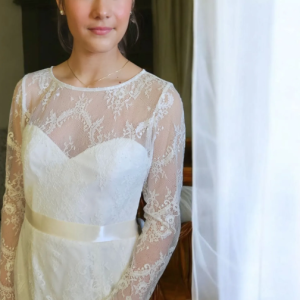 "Romantic Purity" Floral Lace and Chiffon Dress