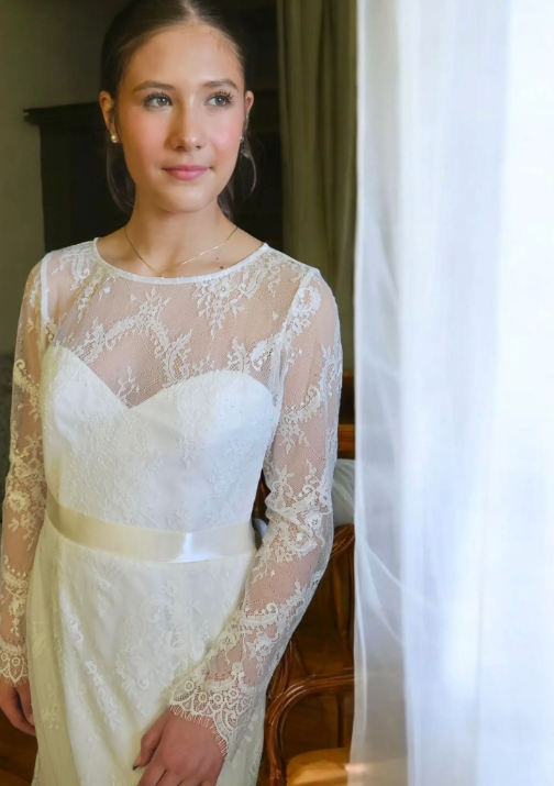 "Romantic Purity" Floral Lace and Chiffon Dress