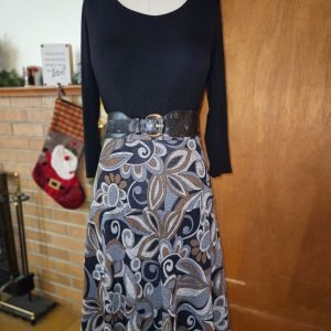 Printed Midi Dress with Belt – Timeless Elegance